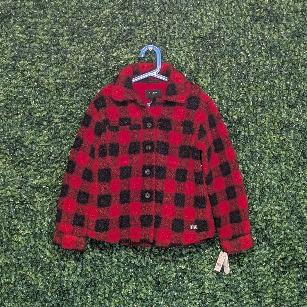 Tilley Endurables Kids Sherpa Shacket, Size 7/8Y Red Buffalo Plaid